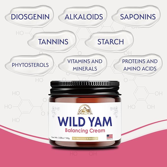 ANGELYCIA Organic Wild Yam Cream for Hormone Balance - Natural Support for Menopause, Perimenopause & PMS Relief - Pure Wild Yam Root Extract Estrogen-Free Balancing Cream for Women - 2 oz