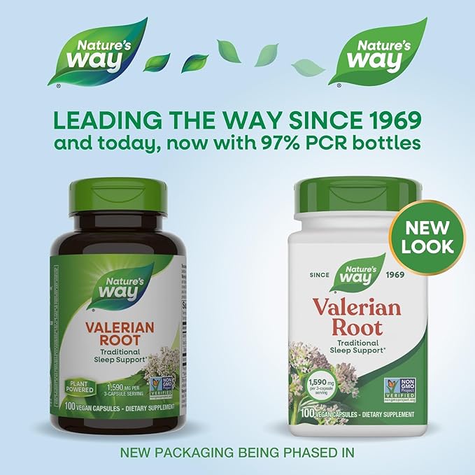 Nature's Way Valerian Root, Traditional Sleep Support*, Non-GMO Project Verified, Gluten Free, Vegan, 100 Capsules (Packaging May Vary)