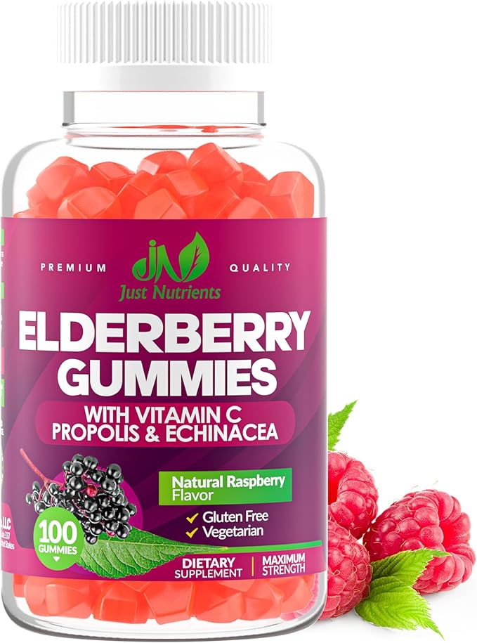 Elderberry 200mg Gummies with Vitamin C, Echinacea, Propolis (100 count) - Immune Support for Adults & Kids - Maximum Strength, Great Tasting Raspberry Flavor - Gluten-Free, Vegan - 100 Gummies