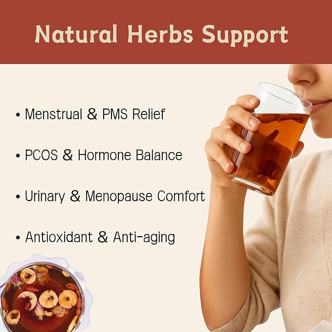 Teatox Herbal Tea for Hormone Balance, Menstrual, PMS | 100% Natural & Organic Tea | PCOS & Menopause Support | Antioxidant & Anti-Aging With Ginger, Red dates & Goji Berries (24 Bags)