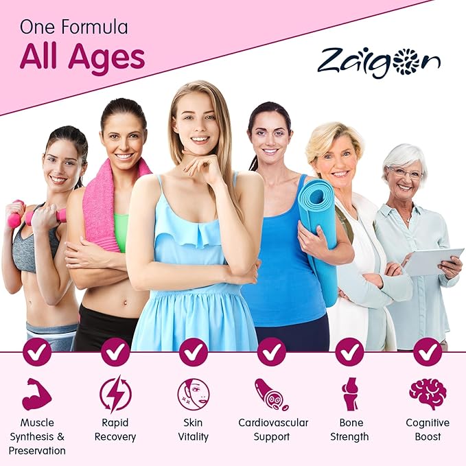 Zaigon HMB Supplements for Women | Vitamin D3 K2, Ashwagandha, Magnesium, Omega 3, Collagen, Biotin, Hyaluronic Acid, Astaxanthin, Calcium | Skin Care, Muscle, Bone & Brain Support | 180 Capsules