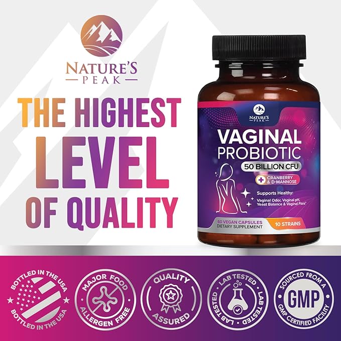 Vaginal Probiotics for Women pH Balance with Prebiotics - 50 Billion CFU - 10 Unique Feminine Strains, Cranberry & D-Mannose for Women's Probiotic Vag Health, Supplement Bottled in USA - 60 Capsules