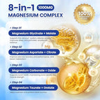 1000mg Magnesium Complex for Women & Men*, 8 Elemental with Magnesium Glycinate, Citrate, Malate, Taurate, Oxide, Carbonate, Aspartate, Orotate for Bones, Muscle, Recovery, Energy, Vegan, 90 Capsules