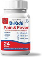 Dr. Kids Children’s Pain and Fever Gummy Bite - Chewable Acetaminophen for Kids Ages 2-11, Pre-Measured Soft Chews for Headache, Sore Throat, Cold and Flu, Orange Vanilla Flavor, 24 Count