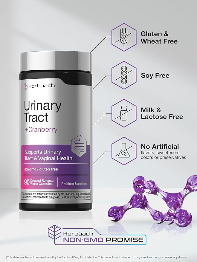 Horbaach Urinary Tract Health for Women | 90 Vegan Capsules | Probiotics and Cranberry for Vaginal Health | Vegan, Non-GMO, Gluten Free Supplement