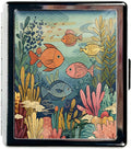 Weekly Pill Organizer, Metal Pill Box with 8 Compartments, Small Travel Pill Case for Purse Pocket, Medicine Vitamin Supplement Organizer (Ocean Fish)