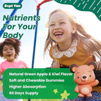 Kids Magnesium Gummies, Magnesium Glycinate Gummies for Kids & Adults with Citrate, L-Theanine, Chamomile, Vitamin B6 for Sleep, Relaxation, Brain & Muscle, Sugar Free Apple & Kiwi Flavor 60ct