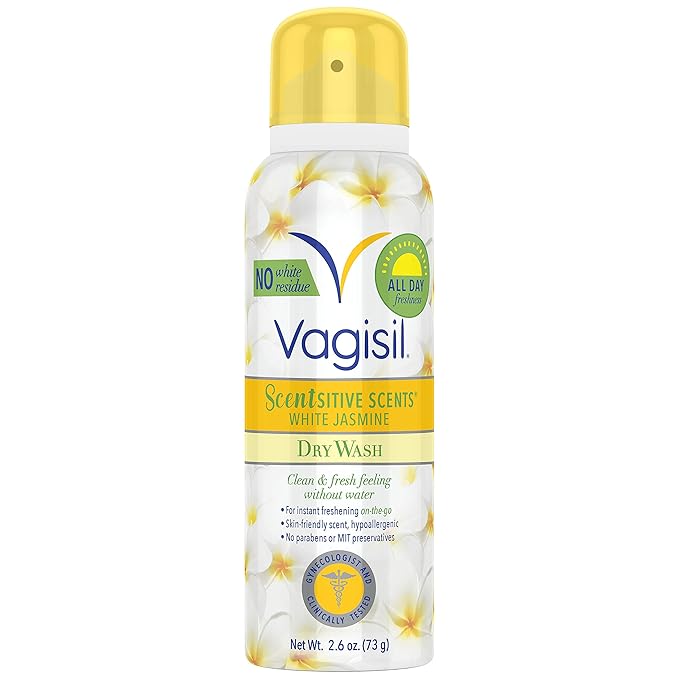 Vagisil Scentsitive Scents Feminine Dry Wash Deodorant Spray for Women, Gynecologist Tested, Paraben Free, White Jasmine, 2.6 Ounce (Pack of 1)