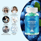 Magnesium Glycinate Gummies 2 Bottles, Sugar-Free for Adults & Kids, Best Magnesium Gummies for Sleep, Stress & Muscle Relief, Supports Bone & Nerve Health, Vegan, Pectin-Based, Blueberry Flavor