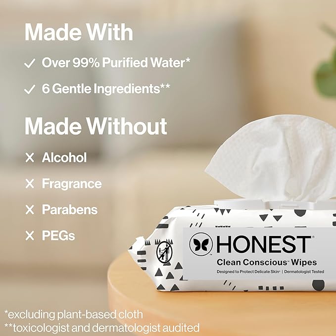 The Honest Company Hypoallergenic Multi-Use Baby Wipes for Sensitive Skin Baby Pattern Play 288 Count