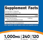 Nutricost Korean Ginseng 1000mg Serving, 240 Capsules - 500mg Per Capsule, 120 Servings - Korean Panax Red Ginseng - Gluten Free & Non-GMO