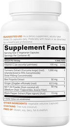Micro Ingredients Pure Turmeric Curcumin Supplement 1,000mg – 95% Curcuminoids with Black Pepper & Ginger – High Absorption for Joint & Antioxidant Support* – Filler Free, 240 Veggie Capsules
