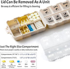 Foldable & Portable Weekly Pill Organizer 2 Times a Day with Clear Printed Labels - 7 Day AM PM Medicine Box, Week Daily Travel Pill Meds Case Holder for Medications, Vitamin, Supplement - Khaki