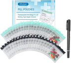 Serfeymi 72 Pcs Pill Pouch Bags for Travel Reusable Plastic Bags 3"x3" 12 mil (Double Sided) Translucent Zipper Pill Pouches for Medicine with Slide Lock & Writable Label, 1x Marker-Green+Black