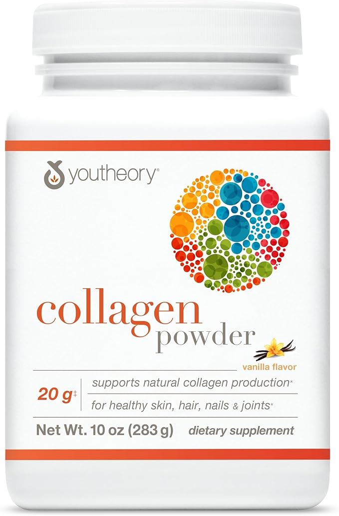 Youtheory Collagen Powder - Hydrolyzed Collagen Peptides with Vitamin C - Supports Healthy Bones, Joints & Immune System* - Vanilla - 10 oz (12 Servings)