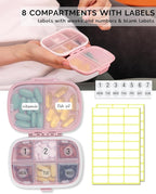 MEACOLIA 3 Pack 8 Compartments Travel Pill Organizer, Daily Pill Case Small Pill Box for Pocket Purse, Portable Pill Container Medicine Vitamin Organizer (Purple, Green, Pink)