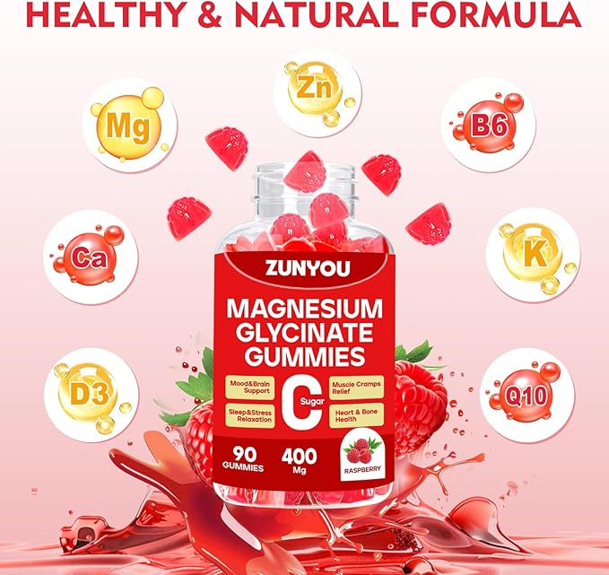 Magnesium Glycinate Gummies 400mg, Sugar Free Magnesium Gummies for Sleep, Muscle Support and Relaxation, Calm Magnesium Supplements for Women and Men, 90 Count