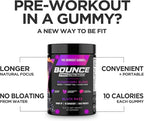 Bounce Pro Pre Workout Gummies – 30 Vegan Chewable Gummies with Caffeine, Lion’s Mane & L-Theanine for Energy, Focus & Endurance – Mushroom Preworkout for Men & Women – Black Razz Flavor
