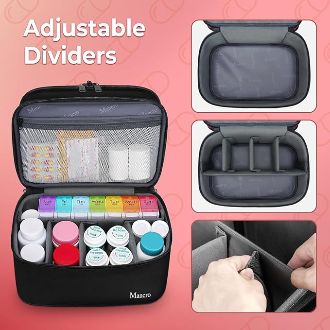 Mancro Dual Layers Medicine Organizer Bag, Pill Bottle Organizer Storage with Lockable Zipper, Medication Travel Bag for Pills, Vitamins, Medical Supplies for Home Storage, XL
