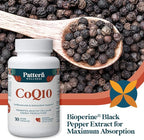 Pattern Wellness CoQ10 – 200mg Ubiquinone with BioPerine® Black Pepper Extract – Cellular Energy & Vitality Support – Non-GMO – 60 Vegan Capsules*