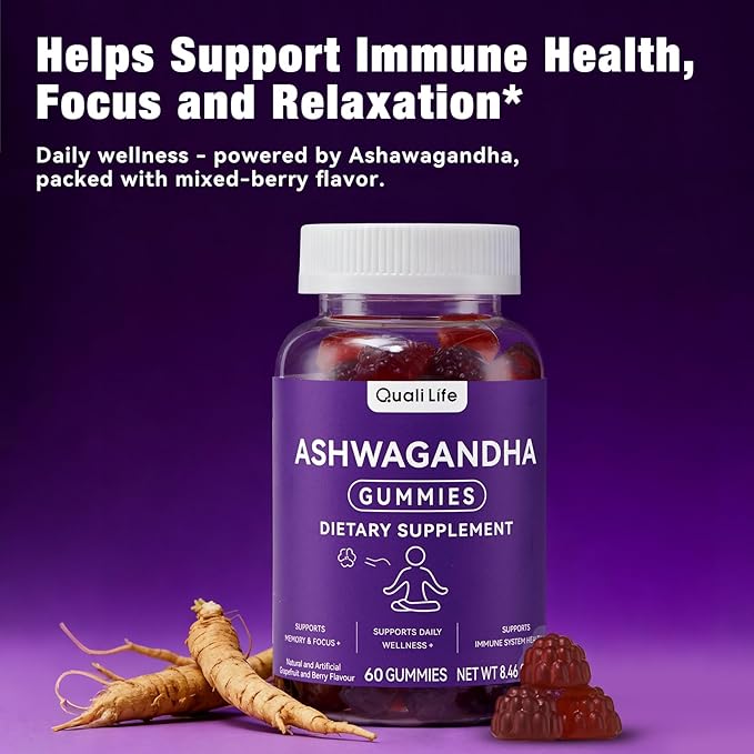 Ashwagandha Gummies for Relax & Cortisol Support – High Strength Root Extract with Cranberry & Chaste Tree, Grapefruit & Berry Flavour – Vegan, Non-GMO, Gluten-Free – 60 Gummies (30 Days)