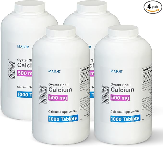 MAJOR Oyster Shell Calcium 500mg - Daily Dietary Supplement for Bone Health and Joint Support, Mineral Supplement for Men and Women, Gluten-Free - 1000 Tablets (4 Pack)