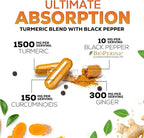 Turmeric Curcumin Supplement - 95% Curcuminoids with Organic Turmeric & Ginger, BioPerine Black Pepper Extract for Best Absorption, Natural Vegan Joint Support, Non-GMO, Bottled in USA - 240 Capsules