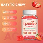 Tanning Gummies for Women and Men, Self Tan Supplement with Beta Carotene, Lycopene, Astaxanthin, Collagen & Vitamins, for Skin Health & Pigmentation, Vegan - 60 Gummies