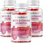 healblend Myo & D-Chiro Inositol Gummies - PCOS Support for Women, Hormone Balance, Fertility & Ovulation - with Methylfolate, Vitamin D3, Zinc, Evening Primrose - Strawberry, Sugar-Free, 60ct (3)