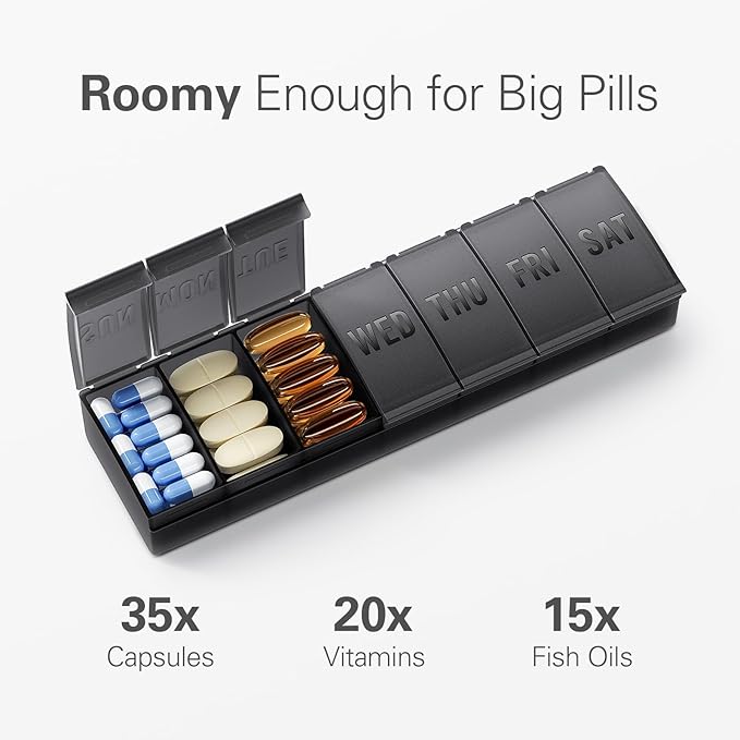 Barhon Pill Organizer Large, Weekly Medicine Pill Organizers, 7 Day Pills Box Case Travel for Big Vitamin Supplements Fish Oil, Light Purple