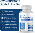 Probiotics for Men - 150 Billion CFU Acidophilus Capsules with Prebiotics & Postbiotics - Supports Gut Microbiome, Colon & Immune Health - 37 Strains with Digestive Enzymes - 60 Vegan Capsules