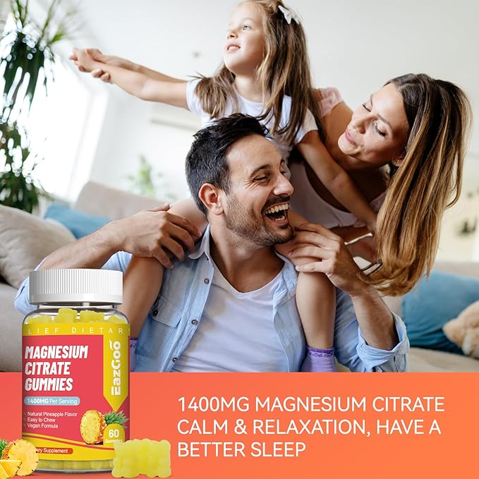 1400MG Magnesium Citrate Gummies, High Absorption Magnesium Gummies for Adults, Extra Strength Magnesium Gummy Supplement for Healthy Relaxation, Vegan, Non-GMO, 60 Count