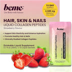 BeMe Liquid Collagen for Women — 2,500mg Hydrolyzed Bovine Collagen Peptides Drink with Biotin & Vitamin C — Clinically Studied Collagen Supplement for Hair, Skin & Nails — Strawberry, 15 Sachets
