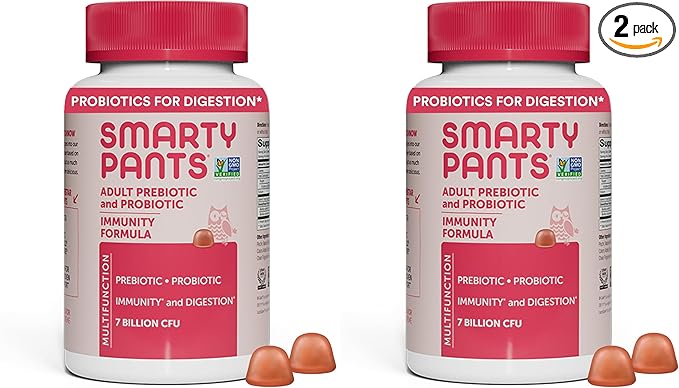 SmartyPants Adult Probiotic & Prebiotic Gummies for Digestive Health: Gut Health Supplement, Clinically Studied Prebiotic for Immune Support, Strawberry, 60 Count (30 Day Supply) (Pack of 2)