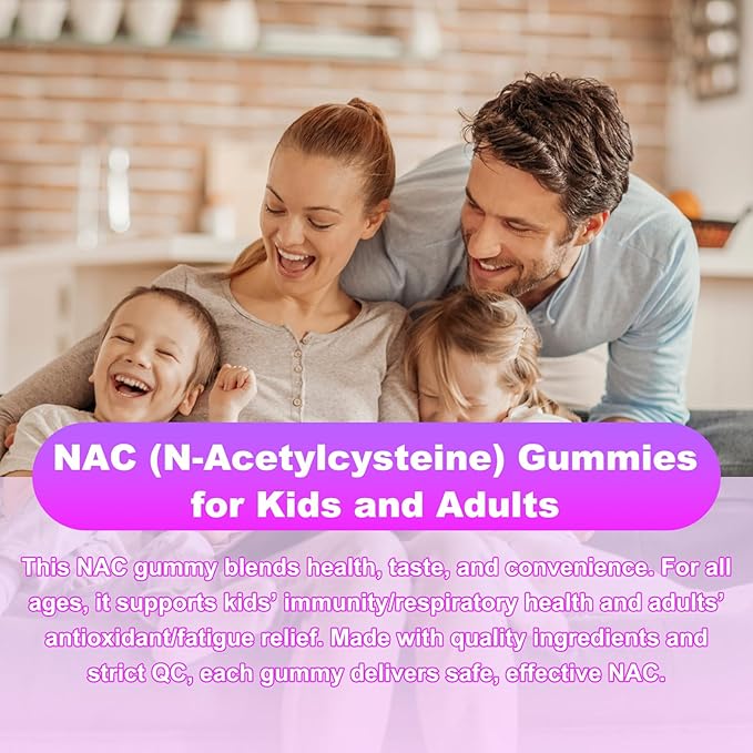 2 Pack NAC Gummies, N Acetyl Cysteine Supplement for Adults and Kids, NAC Chewable Support Liver Health, Antioxidants & Immune System, Sugar-Free, Blueberry Flavor, 120 Count