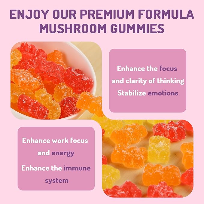 1000mg Ashwagandha & Mushroom Gummies, with 8-Mushroom Blend (Reishi, Lion's Mane, Cordyceps). Supports Focus, Energy and Cognitive Boost,for Adults, 160 Count.