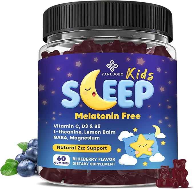 Kids Sleep Gummies Melatonin Free - with Magnesium Glycinate, Lemon Balm, L-Theanine & GABA - Calming Relaxation, Support Natural Sleep, Quiet Mind - Berry Flavor, Non-Habit Forming