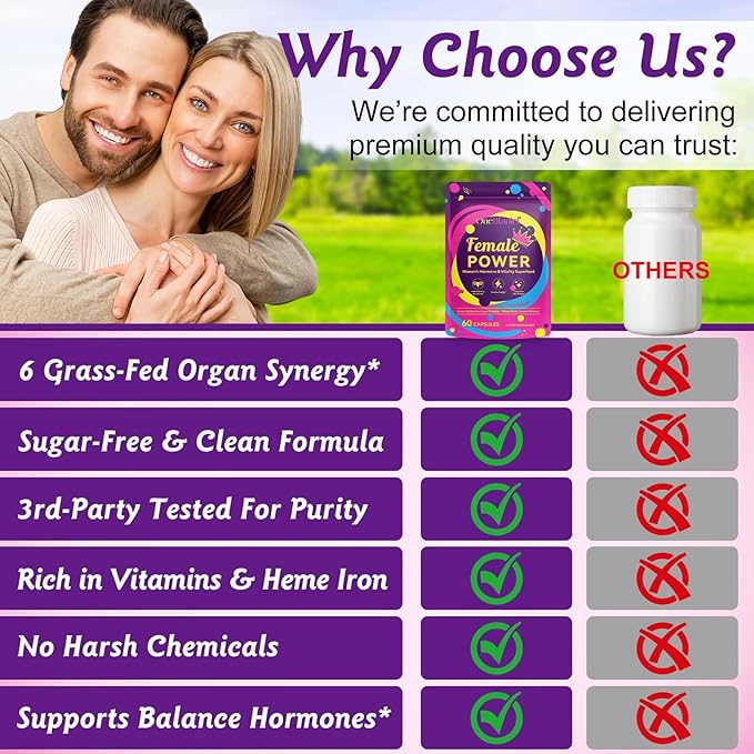 2 Pack Beef Organ Superfood Supplement (Beefs Liver, Kidney, Heart, & 3 More)-Grass Fed Beef Liver Capsules for Hormone Balance, Menstruation, Energy, Immunity & Skin Health,60 Capsules ﻿