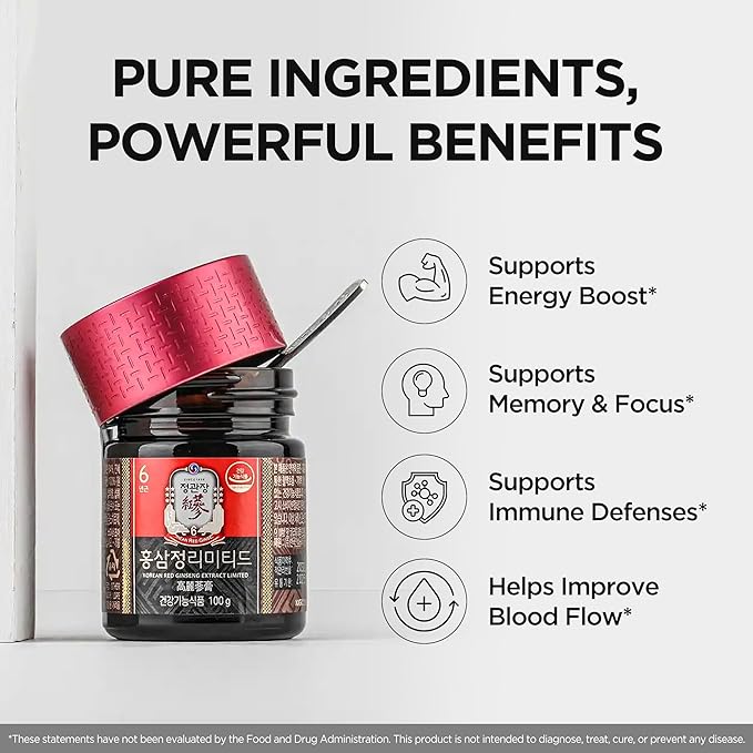 JUNG KWAN JANG Korean Red Ginseng Extract Limited 100g Jar | Ginseng Supplement, Ginseng Tea | Energy Boost,Stamina, Immune Support | 100% Korean Red Ginseng Extract | Vegan Friendly | 100g