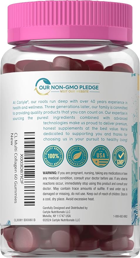 Carlyle Collagen Gummies | 60 Count | Multi Collagen Complex | Beauty Formula Supplement | Mixed Berry Flavor | Non-GMO, Gluten Free