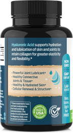 ForestLeaf Hyaluronic Acid Supplements | 100mg High Bioavailable Dietary Hyaluronic Acid Powder Capsules + 50mg VIT C | Supports Skin Hydration, Joint Lubrication, Anti-Aging, Hair & Nails | 120 Caps