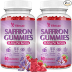 2 Pack Saffron Supplements Gummies for Kids & Adult, 88.5mg Saffron Extract with Vitamin D3, B6, Magnesium, Ashwagandha, L-Theanine for Clam, Energy, Focus, Sugar-Free, Strawberry Flavor, 120 Count