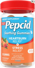 Pepcid Soothing Antacid Gummies, Heartburn Relief + Stress Relief for Occasional Heartburn, Upset Stomach, and Acid Indigestion, with Lemon Balm Extract, Tricalcium Phosphate, Peach-Raspberry, 32 ct