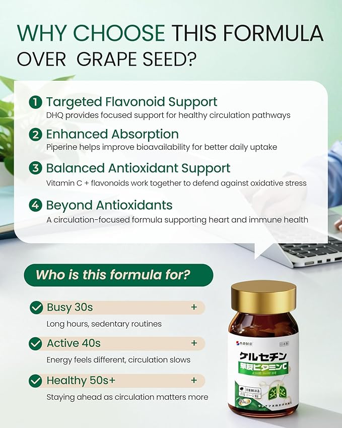 Dihydroquercetin DHQ Supplement with Vitamin C 60 Tablets, Japanese Taxifolin Antioxidant, Bioflavonoids for heart health support & circulatory wellness, daily wellness for Men & Women Seniors,GMP