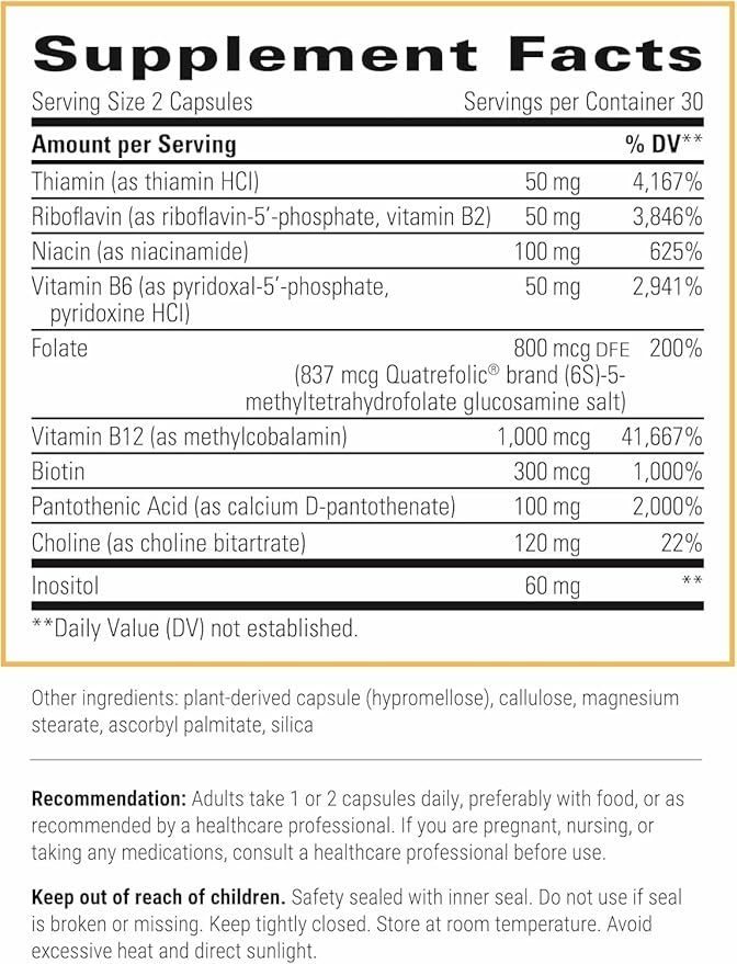 Integrative Therapeutics Active B-Complex - with Choline and Methyfolate - Cellular Energy, Immune Function & Heart Health Support with Vitamins B2, B6 & B12* - Gluten-Free - 60 Capsules (30 Servings)