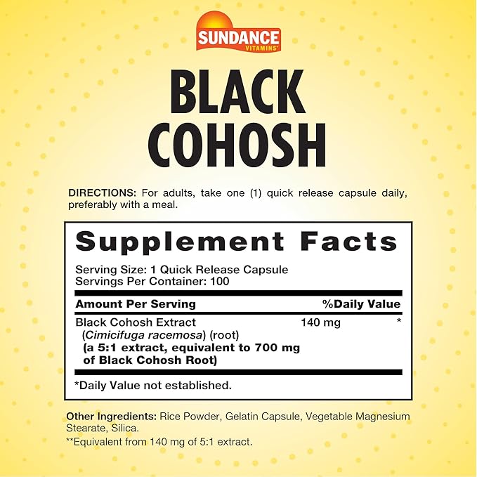 Sundance Black Cohosh | 100 Quick Release Capsules | Traditional Herb | Non-GMO and Gluten Free Supplement