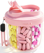 Pill Organizer with 7 Compartments, Pill Dispenser Case for Holding 7 Different Vitamins, Anti-Mix Design for Easy Medication Retrieval. Travel Pill Organizer with 20 Labels. Pill Container-Pink