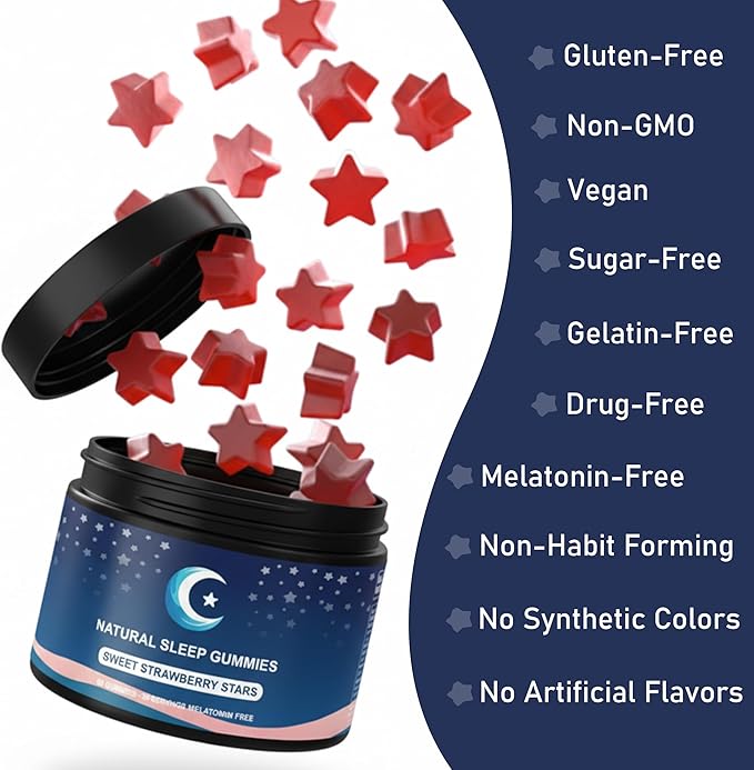 ZAYMAN Melatonin Free Sleep Gummies, Natural Sleep Aid Gummies with L-Theanine, Magnesium Glycinate, Valerian Root, Passionflower - Sugar Free, Strawberry Flavor, Vegan, 60 Count