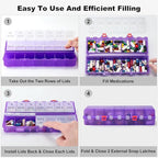 Foldable Pill Organizer 2 Times a Day w/Etched Labels -Dual Protection & Portable Weekly AM PM Pill Box, 7 Day Medicine Container, Large Travel Pill Case for Daily Supplement Vitamin -Clear Purple