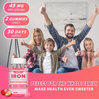 Vegan Iron Supplement Gummies for Women & Men, Anemia, Blood Builder & Energy Support for Iron Deficiency, with Vitamin C, A, B Complex, Folate, CoQ10, Sugar Free, Non-GMO, 60 Count